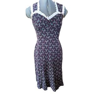 Vintage blue floral print cottage‎ core dress